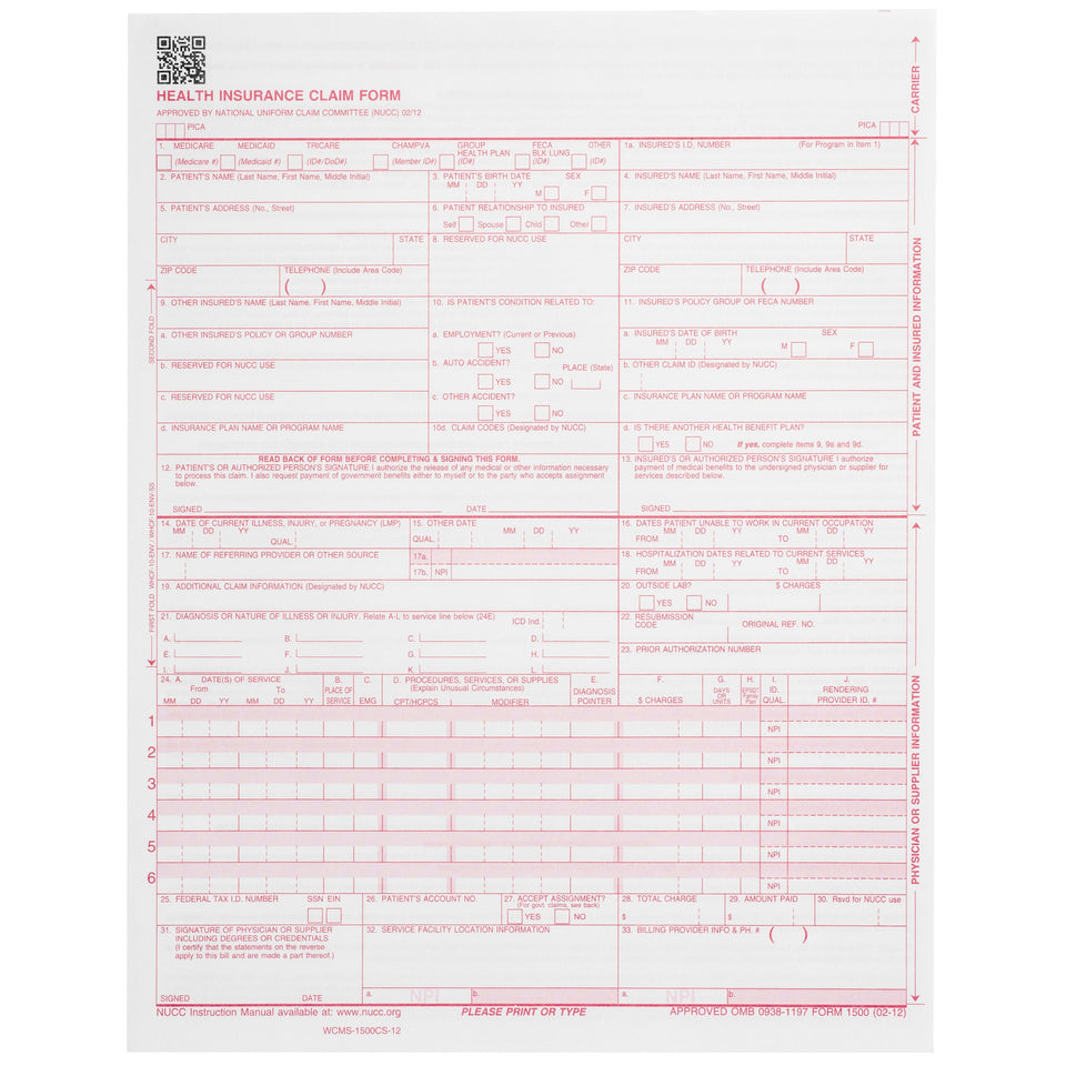 CMS-1500 Claim Forms, 02/2012 Version, 500 Count Business Forms Blue Summit Supplies
