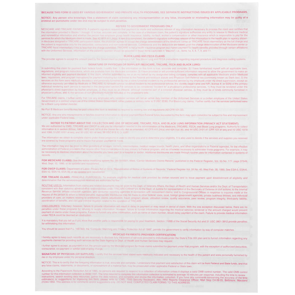 CMS-1500 Claim Forms, 02/2012 Version, 500 Count Business Forms Blue Summit Supplies