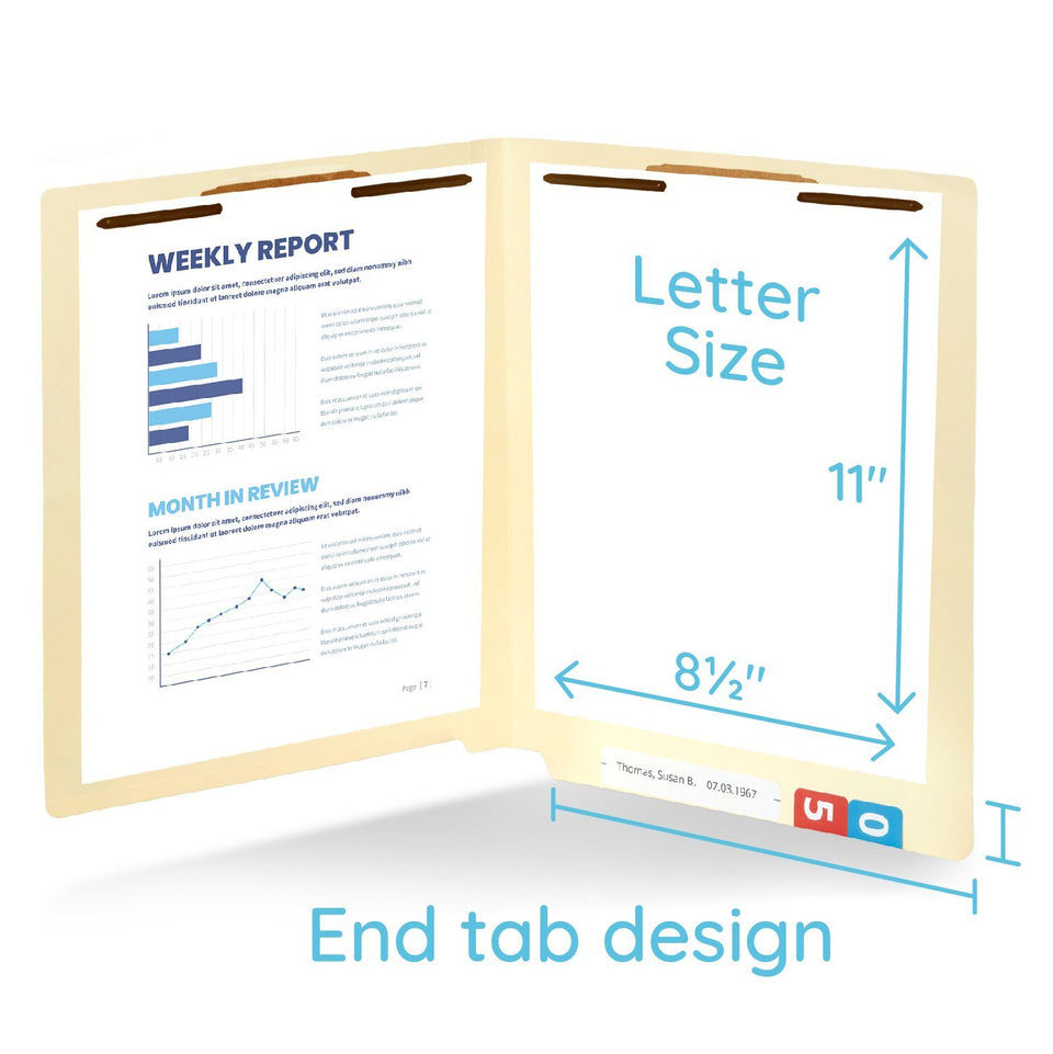 End Tab Fastener File Folders, Letter Size, Manila, 50 Pack Folders Blue Summit Supplies