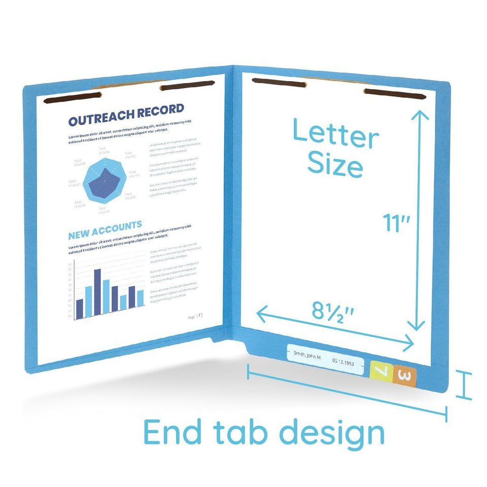End Tab Fastener File Folders, Letter Size, Blue, 50 Pack Folders Blue Summit Supplies