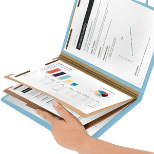 Classification Folders with 2 Dividers, Light Blue, 10 Pack Folders Blue Summit Supplies