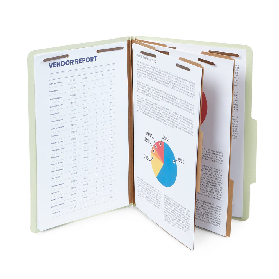 Classification Folders with 2 Dividers, Legal Size, Gray/Green, 10 Count Folders Blue Summit Supplies