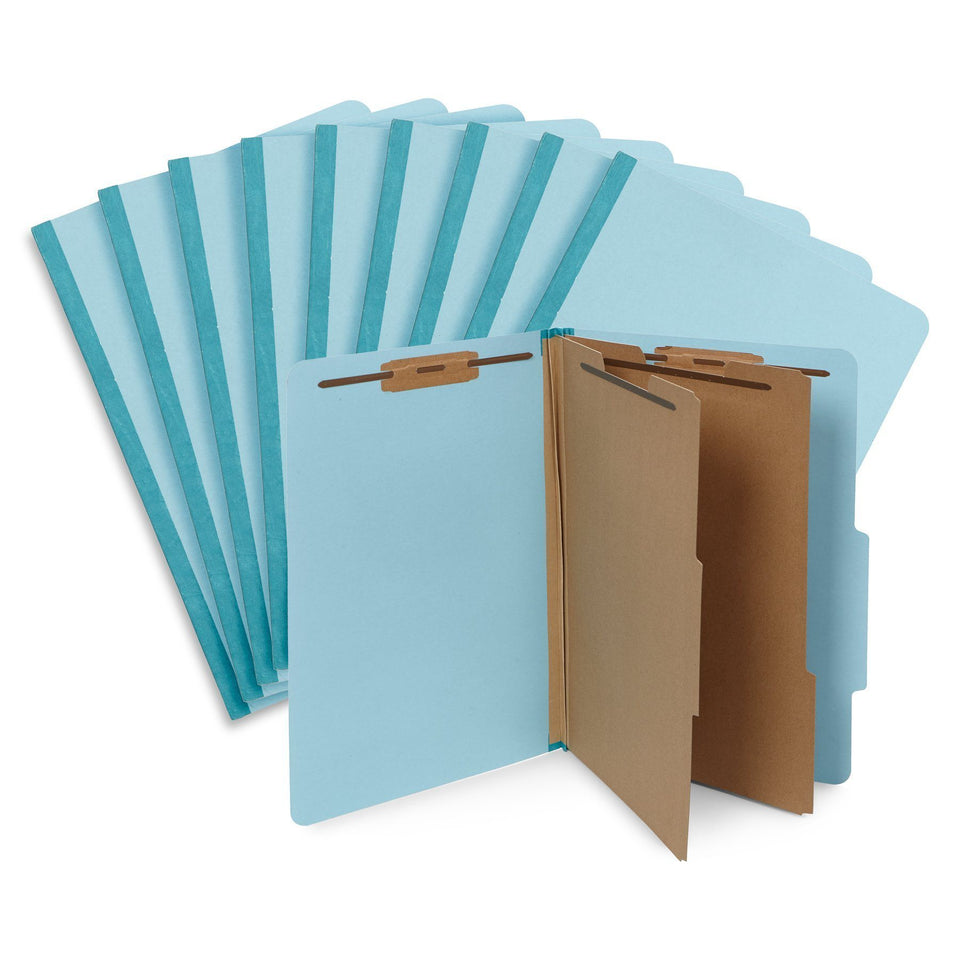 Classification Folders with 2 Dividers, Legal Size, Light Blue, 10 Count Folders Blue Summit Supplies