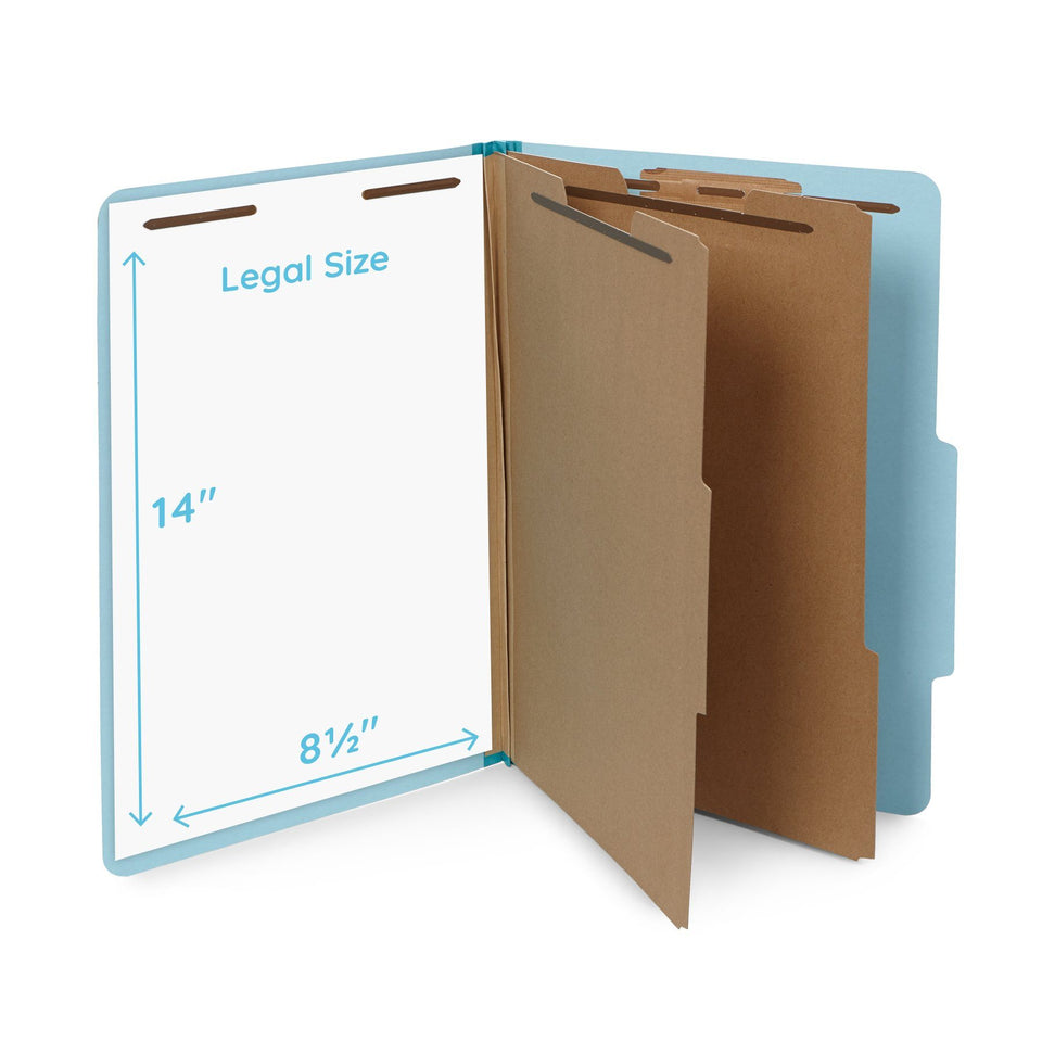 Classification Folders with 2 Dividers, Legal Size, Light Blue, 10 Count Folders Blue Summit Supplies