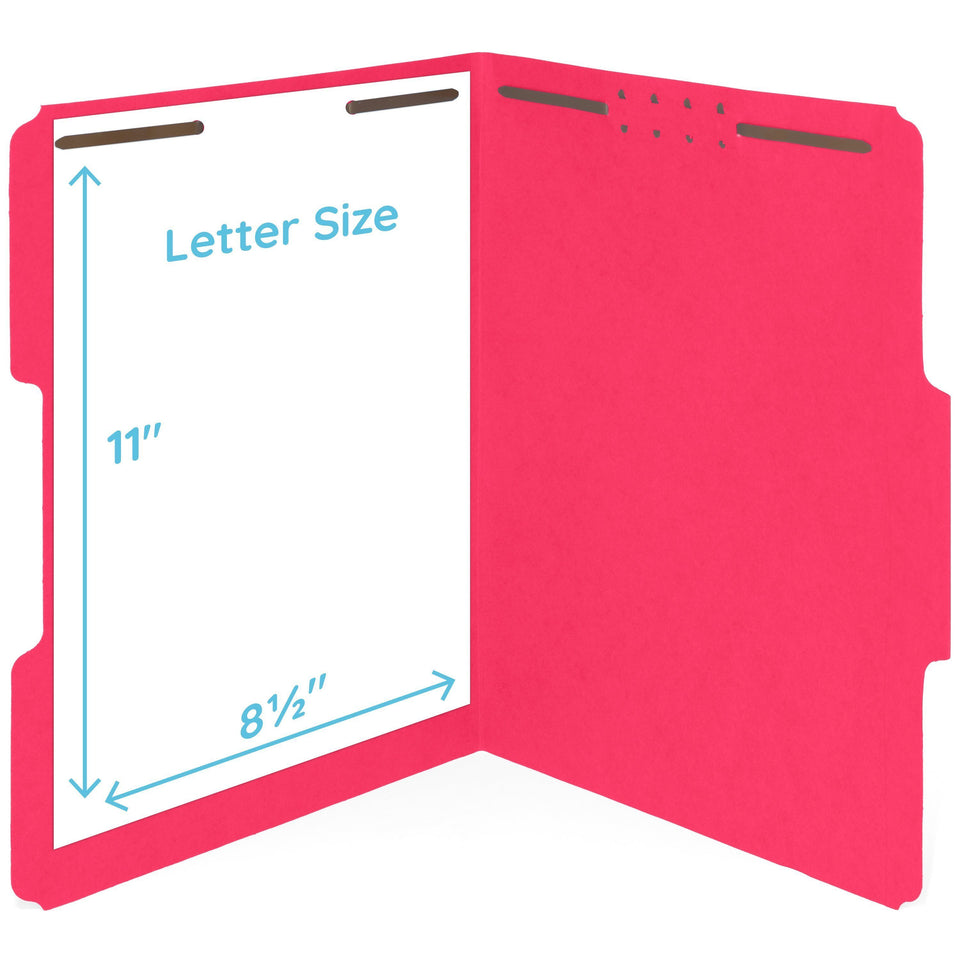 Fastener File Folders, Letter Size, Red, 50 Pack Folders Blue Summit Supplies