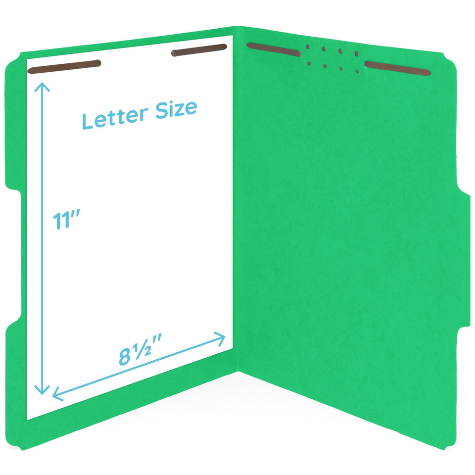 Fastener File Folders, Letter Size, Green, 50 Pack Folders Blue Summit Supplies