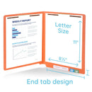End Tab Fastener File Folders, Letter Size, Orange, 50 Pack Folders Blue Summit Supplies