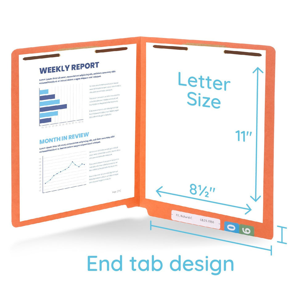End Tab Fastener File Folders, Letter Size, Orange, 50 Pack Folders Blue Summit Supplies