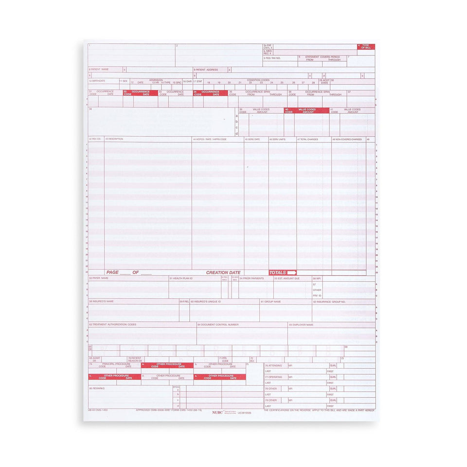 UB-04 (CMS-1450) Claim Forms, 500 Count Business Forms Blue Summit Supplies
