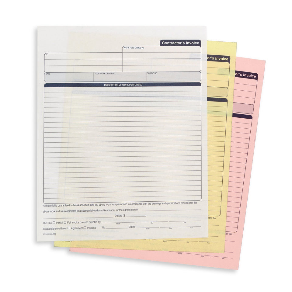 Contractors Invoice Book with 3-Part Carbonless Forms, 50 Sets Business Forms Blue Summit Supplies