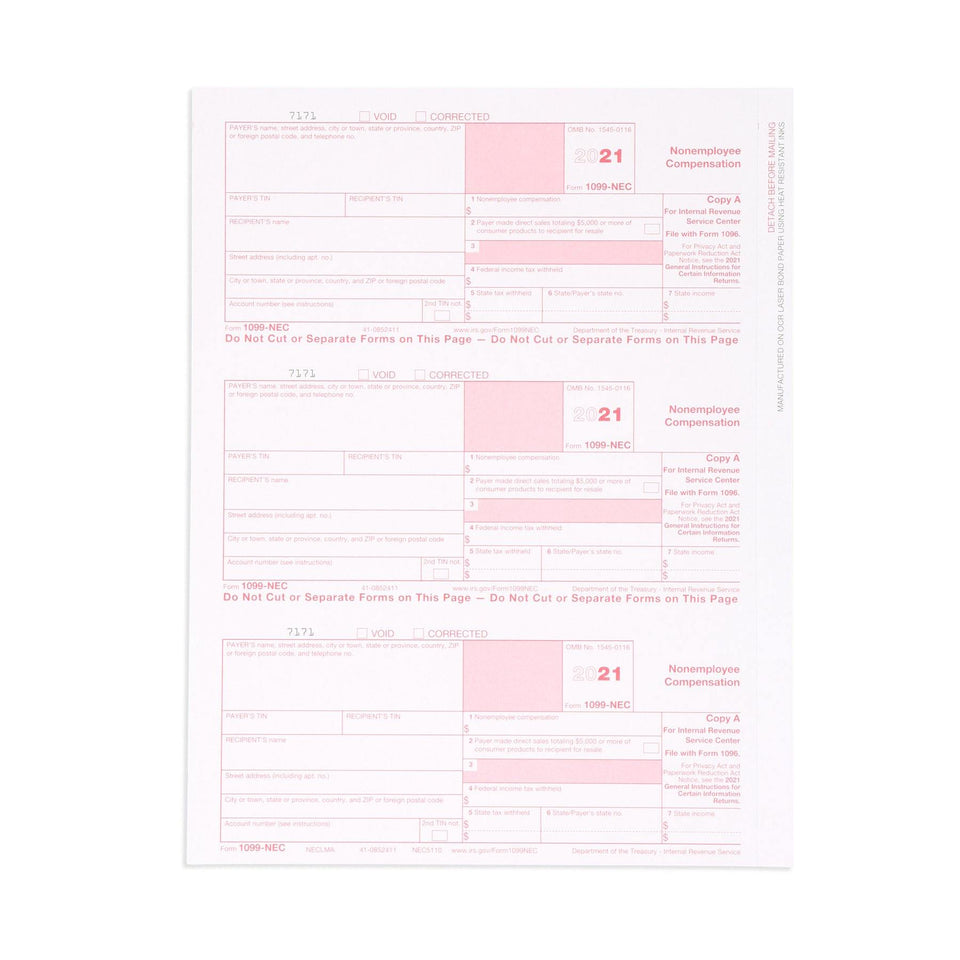 Blue Summit Supplies Tax Forms, 1099-NEC 5-Part Tax Form KIT, 100-Pack 1099 Forms Blue Summit Supplies