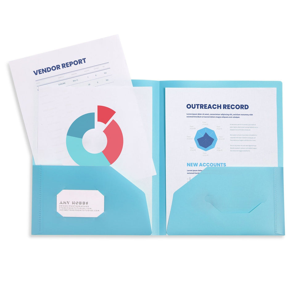 Plastic Two-Pocket Folders, Gem Tones, 6 Pack Folders Blue Summit Supplies