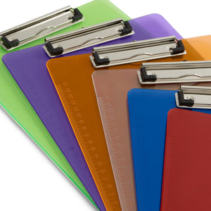 Transparent Plastic Clipboards, Low Profile Clip, Assorted Colors, 6 Pack Clipboards Blue Summit Supplies