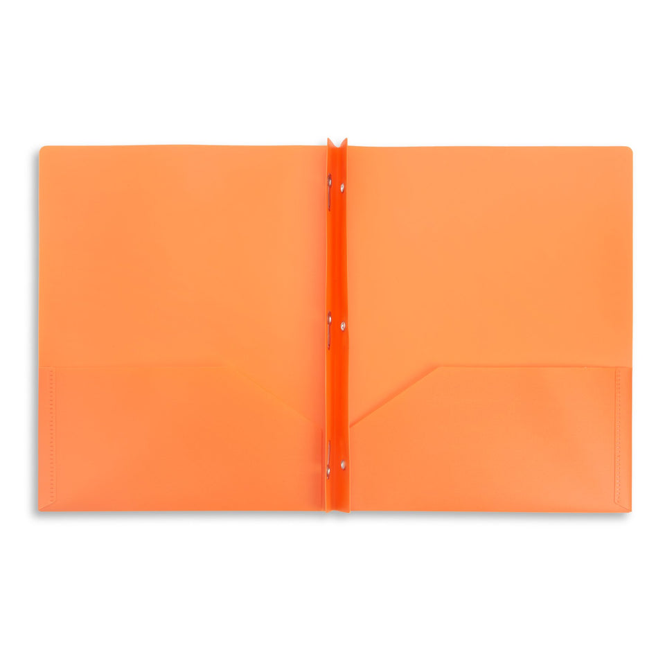 Plastic Two Pocket Folders with Prongs, Assorted Colors, 6 Pack Folders Blue Summit Supplies