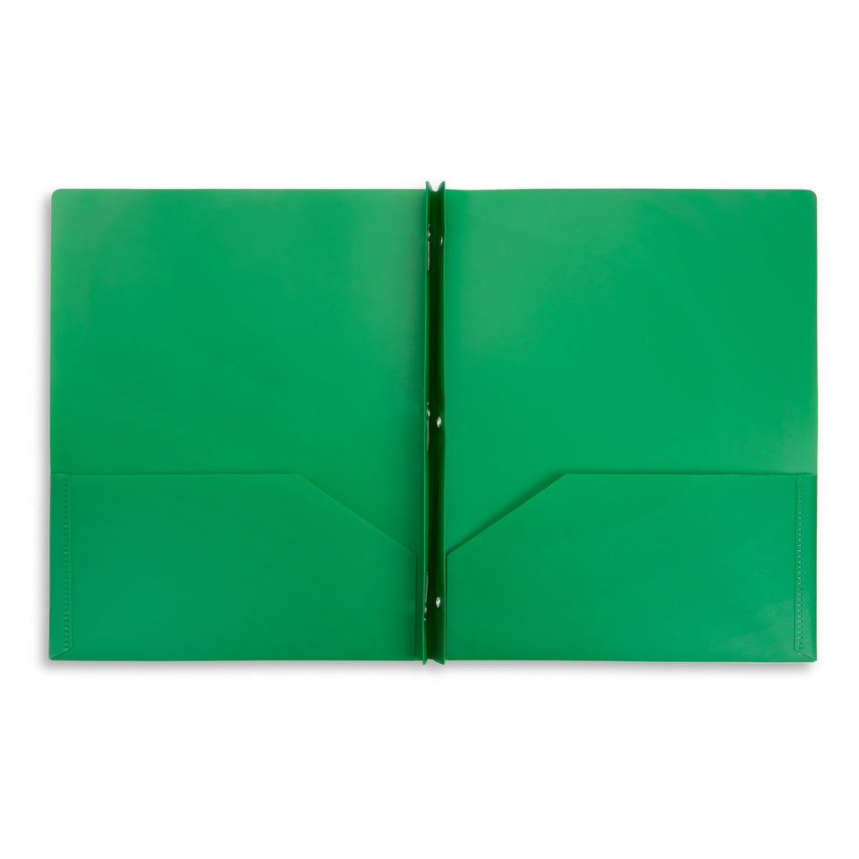 Plastic Two Pocket Folders with Prongs, Assorted Colors, 6 Pack Folders Blue Summit Supplies