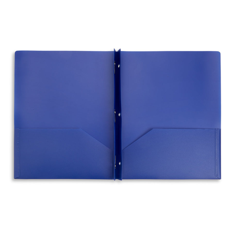 Plastic Two Pocket Folders with Prongs, Assorted Colors, 6 Pack Folders Blue Summit Supplies