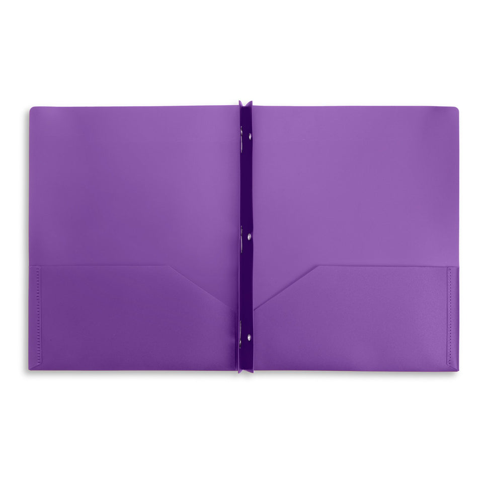 Plastic Two Pocket Folders with Prongs, Assorted Colors, 6 Pack Folders Blue Summit Supplies