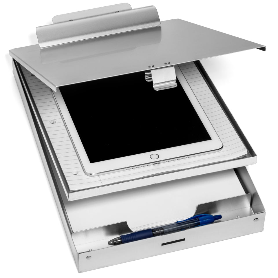 Aluminum Storage Clipboard, 2 Compartments, Large Clip Clipboards Blue Summit Supplies