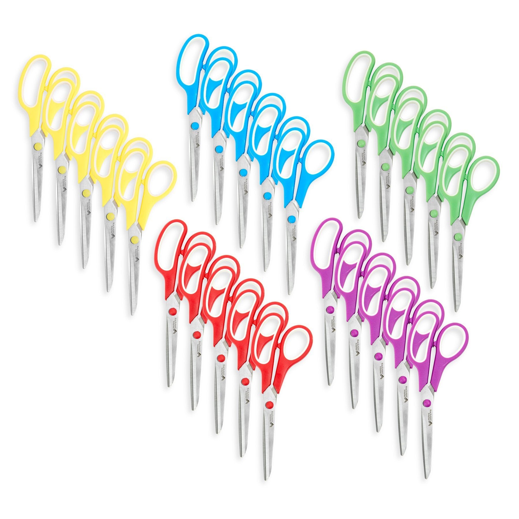 Blue Summit Supplies Stainless Steel Scissors, 8 Length, Comfort Grip,  Assorted Colors, 30 Pack