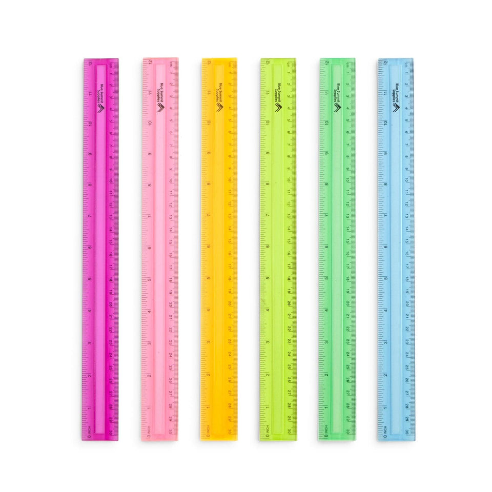 Plastic Shatterproof Rulers, Assorted Colors, 30 Pack Rulers Blue Summit Supplies