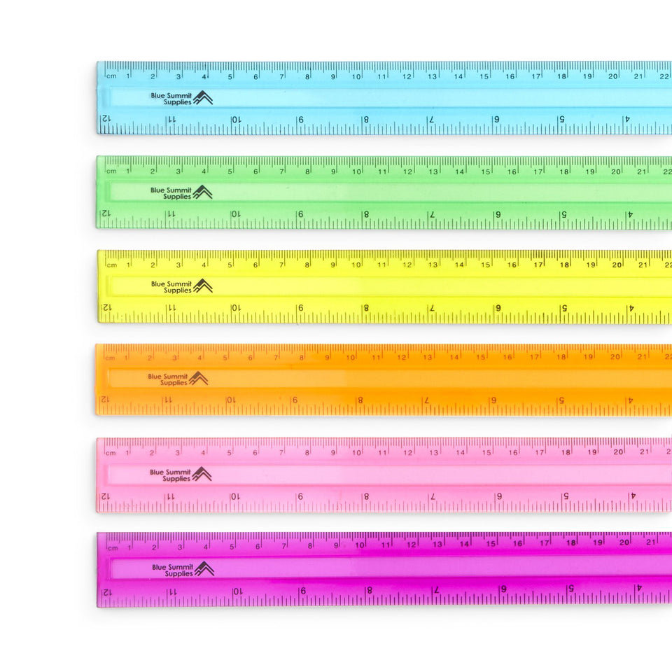 Plastic Shatterproof Rulers, Assorted Colors, 30 Pack Rulers Blue Summit Supplies