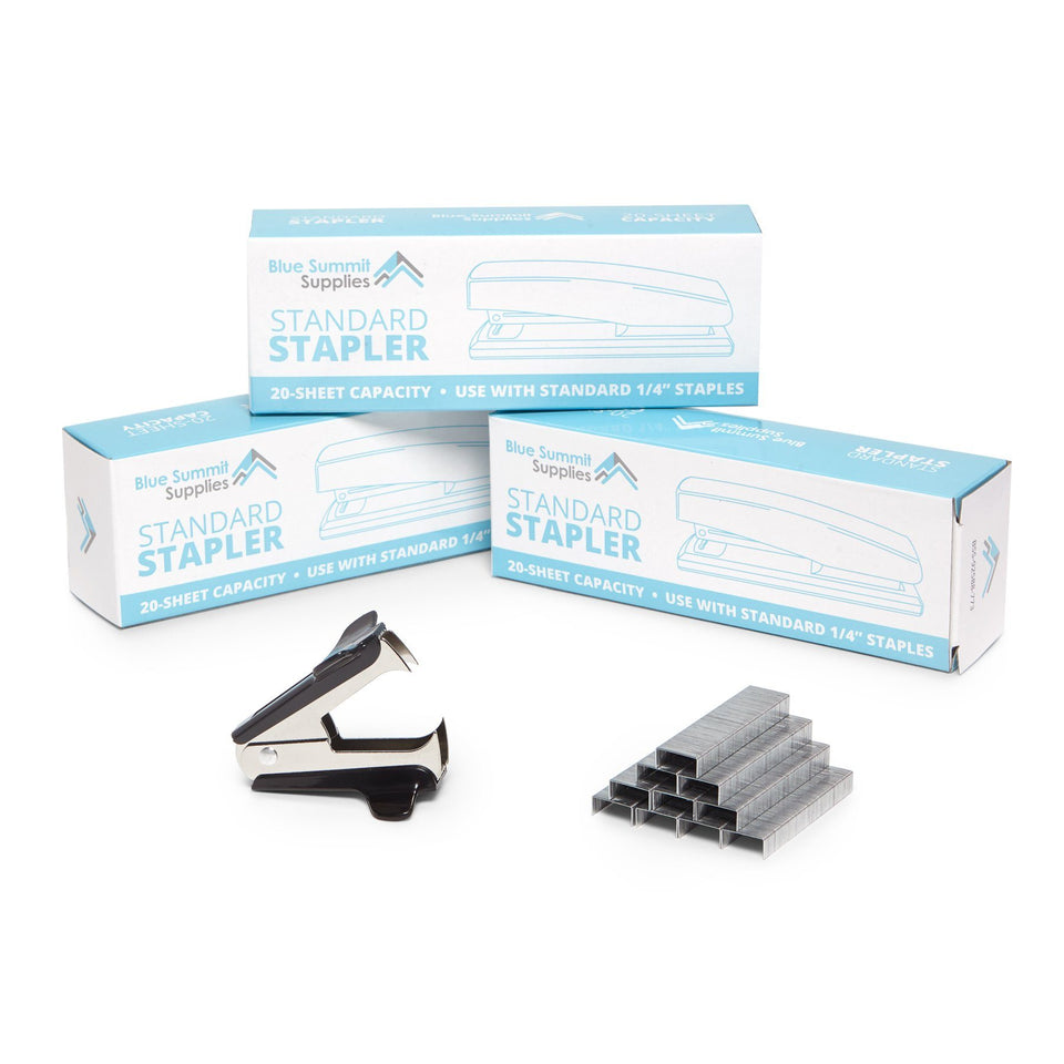 Standard Stapler Set, 3 Pack with Stapler Remover Stapler Blue Summit Supplies