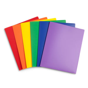Plastic Two-Pocket Folders with Reinforced Corners, Assorted Colors, 6 Pack Folders Blue Summit Supplies