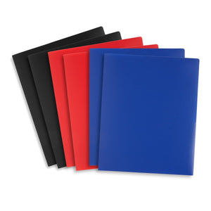 Plastic Two-Pocket Folders with Reinforced Corners, Assorted Bold Colors, 6 Pack Folders Blue Summit Supplies