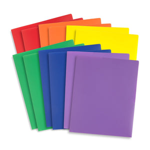 Plastic Two-Pocket Folders with Reinforced Corners, Assorted Colors, 12 Pack Folders Blue Summit Supplies