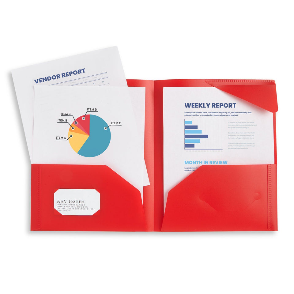 Plastic Two-Pocket Folders with Reinforced Corners, Assorted Colors, 12 Pack Folders Blue Summit Supplies