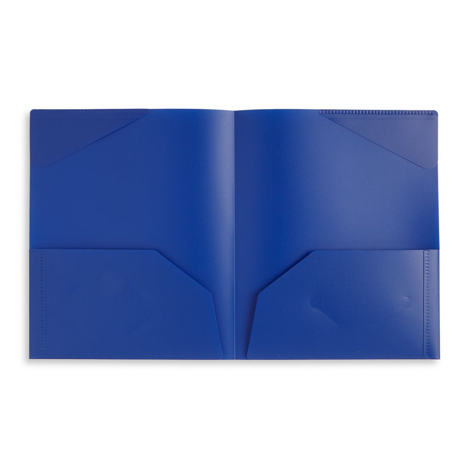 Plastic Two-Pocket Folders with Reinforced Corners, Assorted Bold Colors, 12 Pack Folders Blue Summit Supplies
