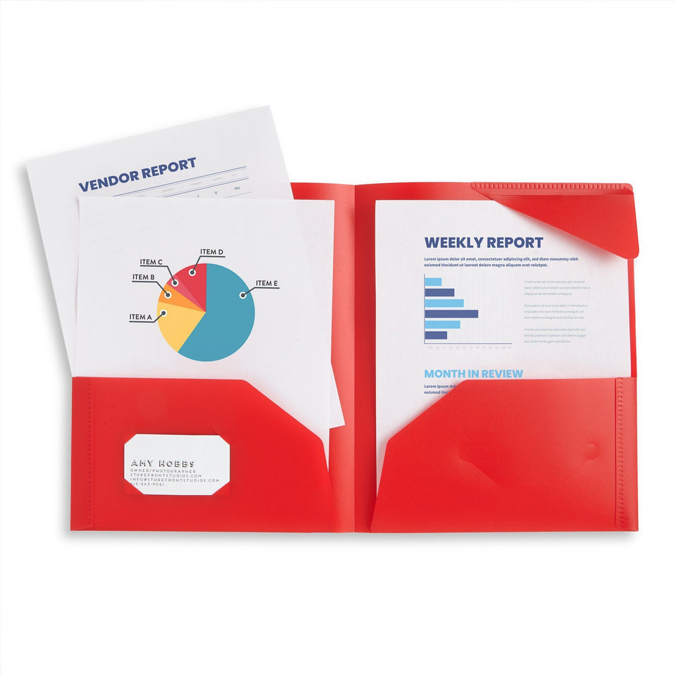 Plastic Two-Pocket Folders with Reinforced Corners, Assorted Bold Colors, 12 Pack Folders Blue Summit Supplies