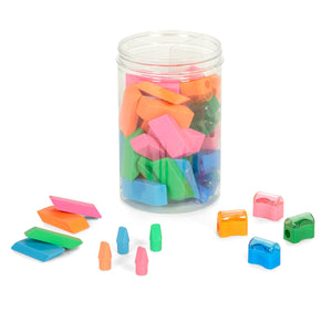 Colorful Pencil Sharpener & Eraser Bundle, 100 Pieces Accessories Blue Summit Supplies 