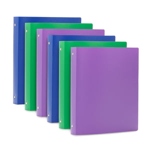 1'' 3-Ring Flexible Plastic Binders, Assorted Colors, 6 Pack binders Blue Summit Supplies