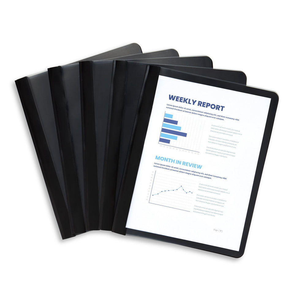 Black Plastic Report Covers with Prongs, 25 Pack Report Covers Blue Summit Supplies