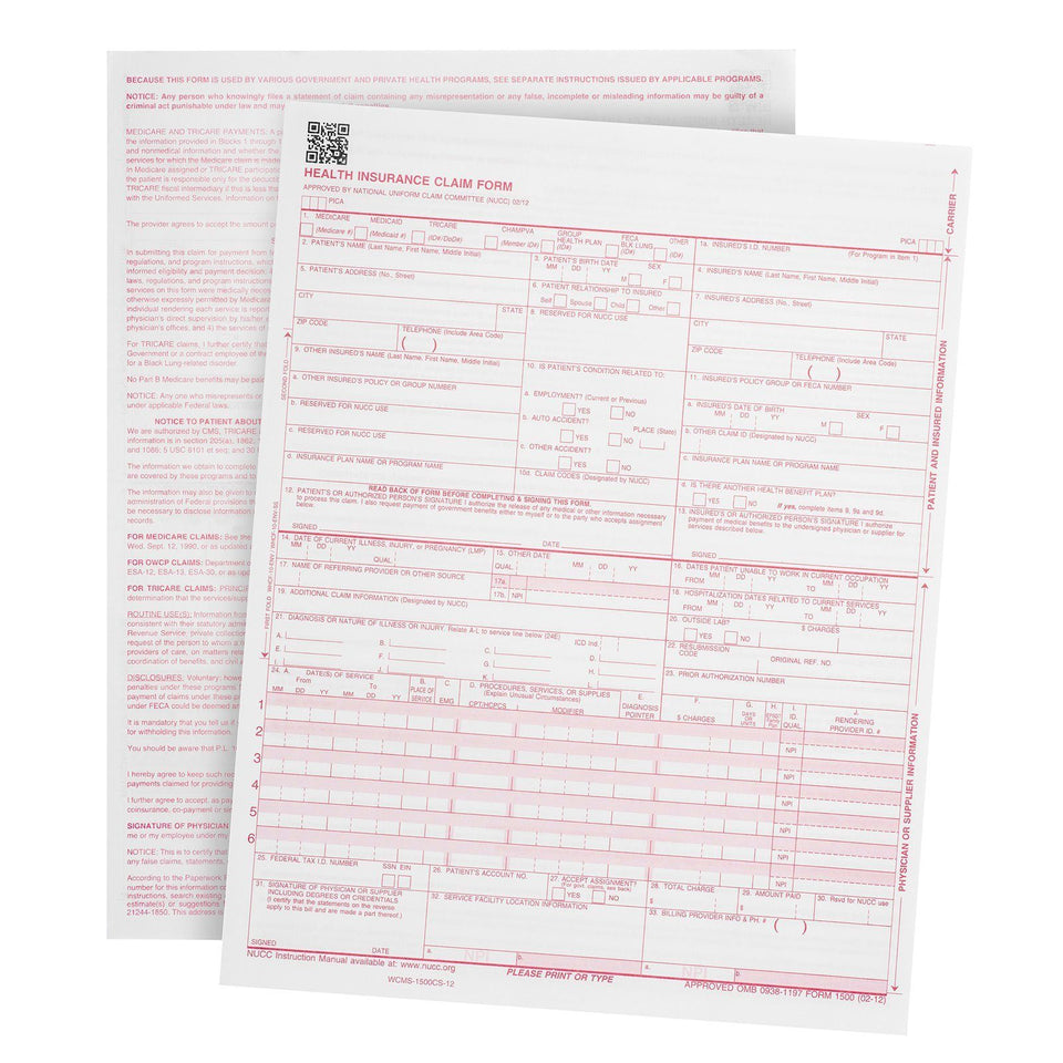 CMS-1500 Claim Forms, 02/2012 Version, 500 Count Business Forms Blue Summit Supplies