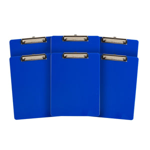 Plastic Clipboards, Low Profile Clip, Blue, 6 Pack Clipboards Blue Summit Supplies