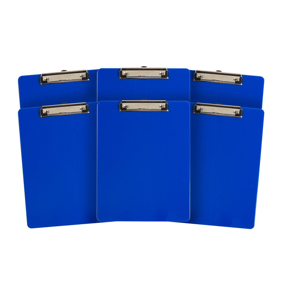 Plastic Clipboards, Low Profile Clip, Blue, 6 Pack Clipboards Blue Summit Supplies