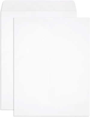 9x12 catalog envelope, windowless, no tint, center seam, gummed, 28lb white wove, 250 pack