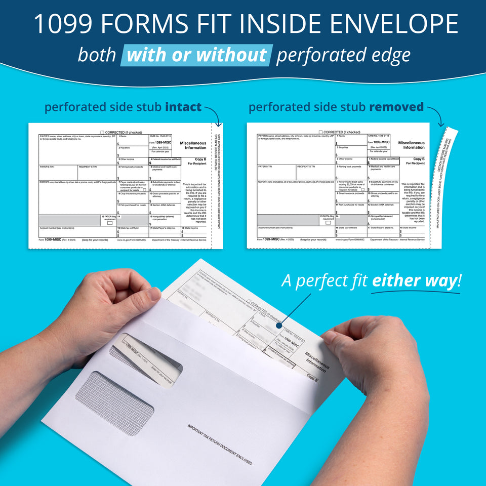 Blue Summit Supplies Tax Envelopes, 1099, Double Window, Security Tint, Gummed, 500 Pack