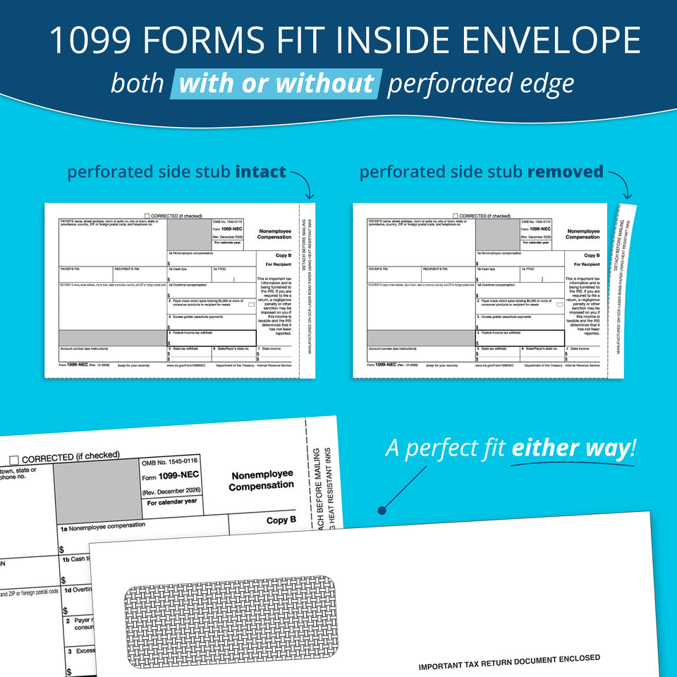 Blue Summit Supplies 1099-NEC Tax Form Envelopes, Self-Seal, 500-Pack