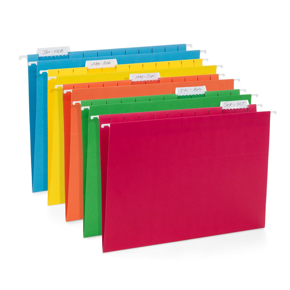 Blue Summit Supplies 25 Hanging File Folders, Letter Size, Assorted Colors, 1/5 Cut Adjustable Tab Inserts, Designed for Color Coded File Organization, 25 Pack Blue Summit Supplies 