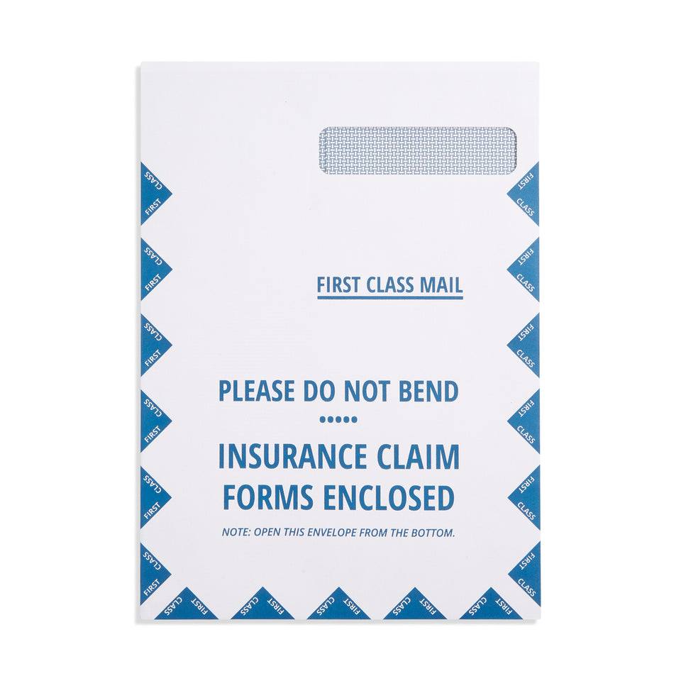 Blue Summit CMS 1500 Jumbo Right Window HCFA Envelope - 9” x 12.5” - 100 Insurance Claim Envelopes with Security Tint and Peel and Seal