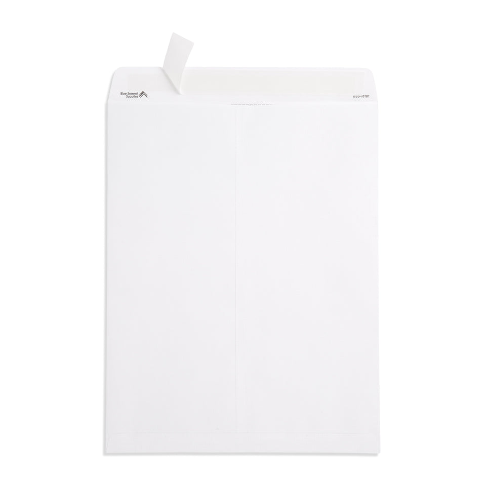 Blue Summit 50 White Catalog Envelopes - 28lb - 12 x 15.5 inch - Security Tinted, Strong Self Seal