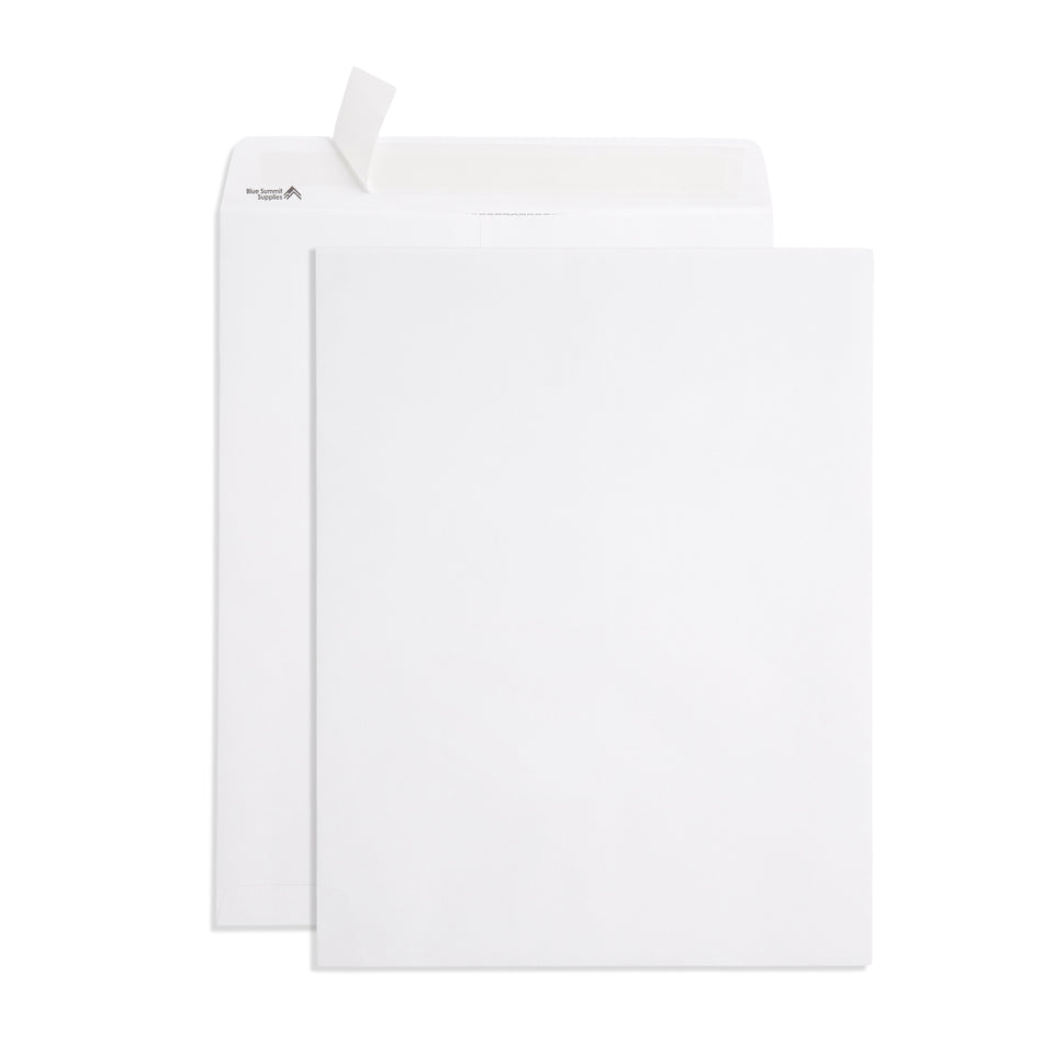 Blue Summit 50 White Catalog Envelopes - 28lb - 12 x 16 inch - Security Tinted, Strong Self Seal