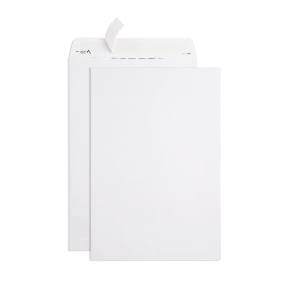 Blue Summit 50 White Catalog Envelopes - 28lb - 10 x 15 inch - Security Tinted, Strong Self Seal