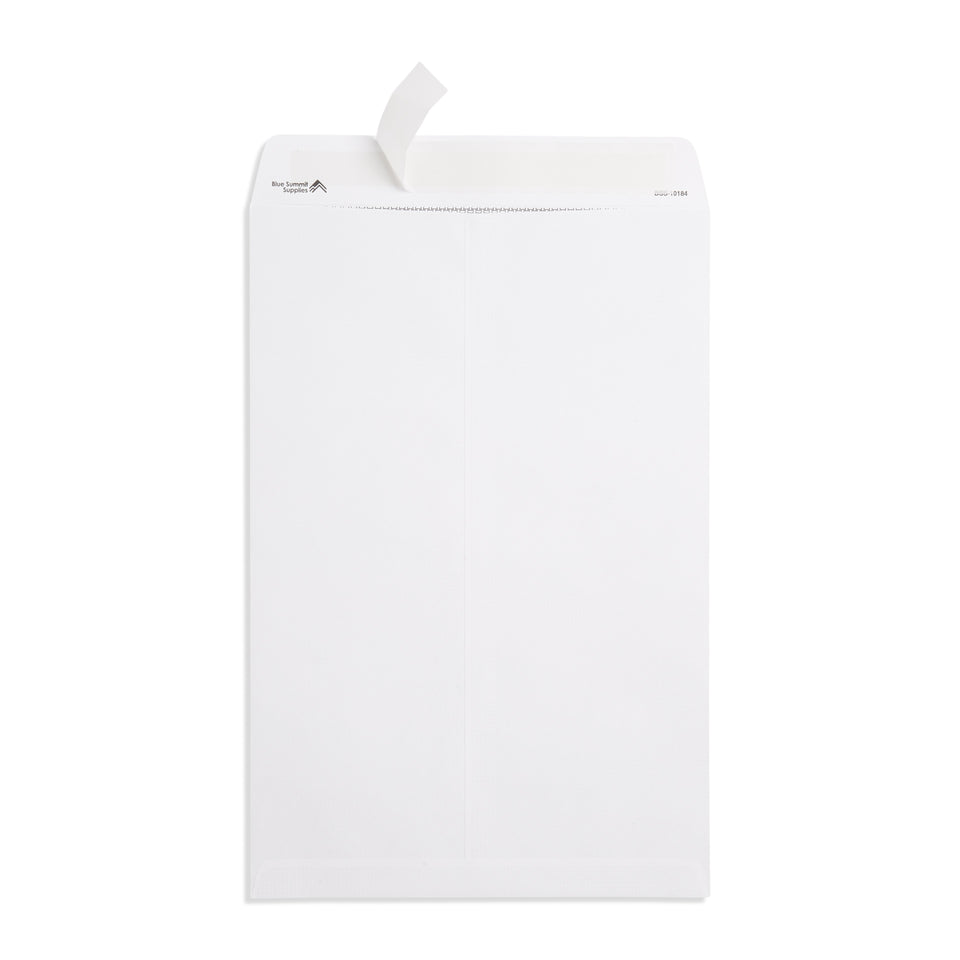 Blue Summit 50 White Catalog Envelopes - 28lb - 10 x 15 inch - Security Tinted, Strong Self Seal