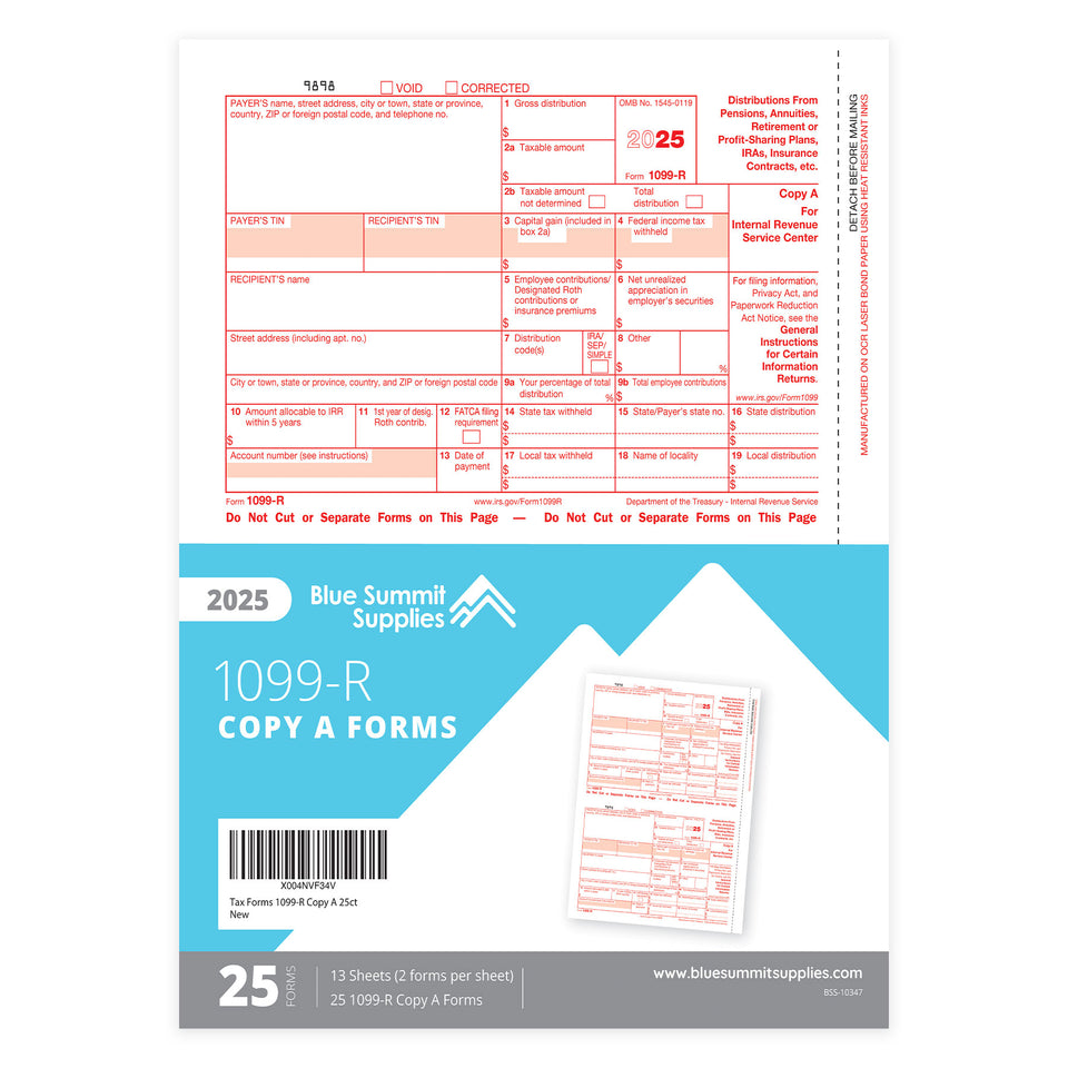 1099-R Copy A Tax Forms 2025, Copy A ONLY, 25 PACK