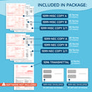Blue Summit Supplies 1099 Tax Forms 2026, 25 Pack Bundle with 1099-NEC and 1099-MISC Forms, 25 Sets Each, Self-Seal Envelopes, and 1096 Transmittals