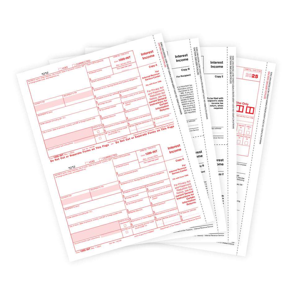 2025 Blue Summit Supplies Tax Forms, 1099 INT 4 Part Tax Forms Kit, 25-Count